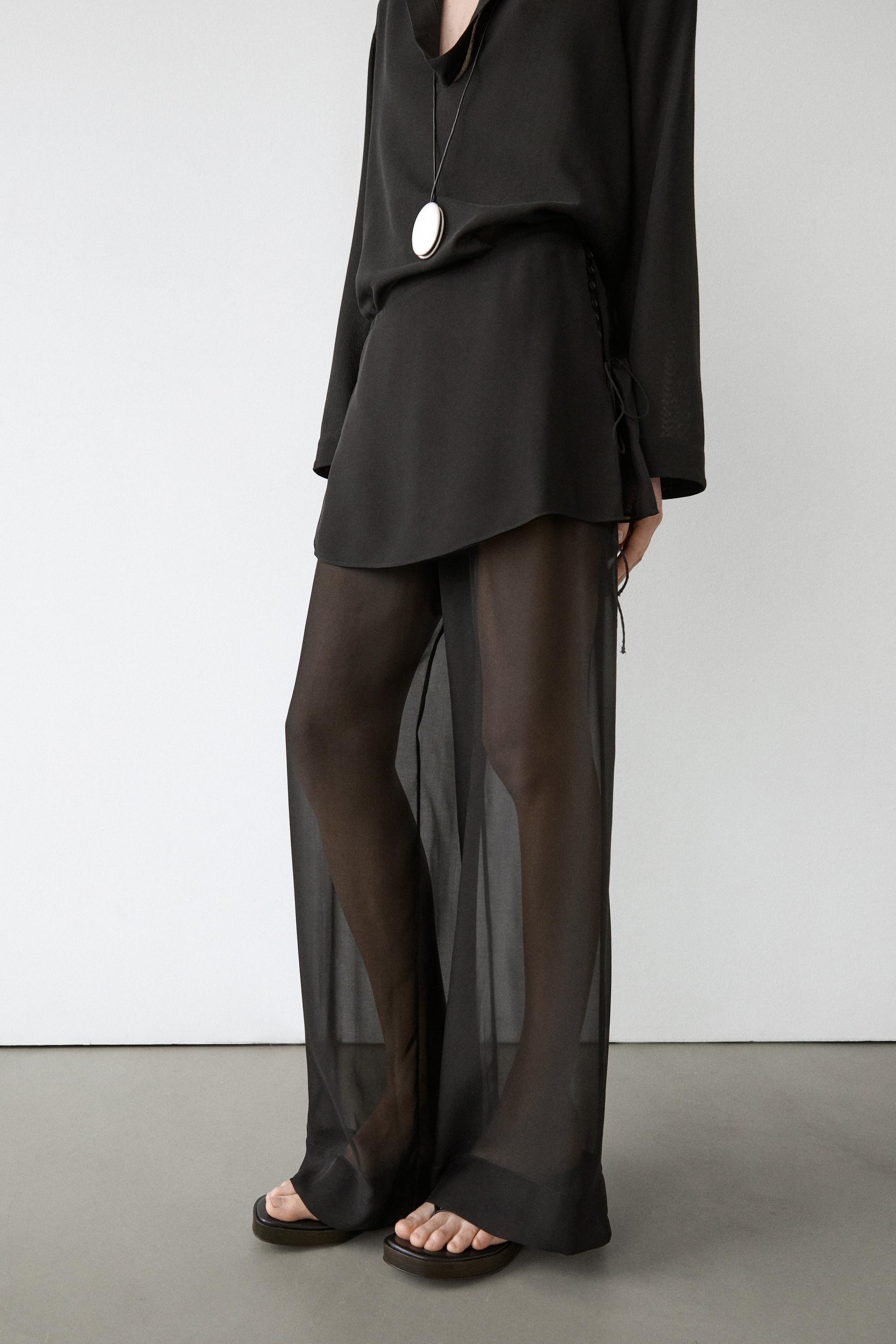 Pantalon fluide contrastant 100 % soie